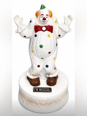 Flambro White Polka Dot Clown Figurine with Red Bow